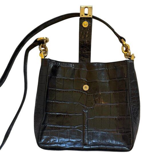 Vintage Black Croc Embossed Crossbody Bag - Picture 2 of 4